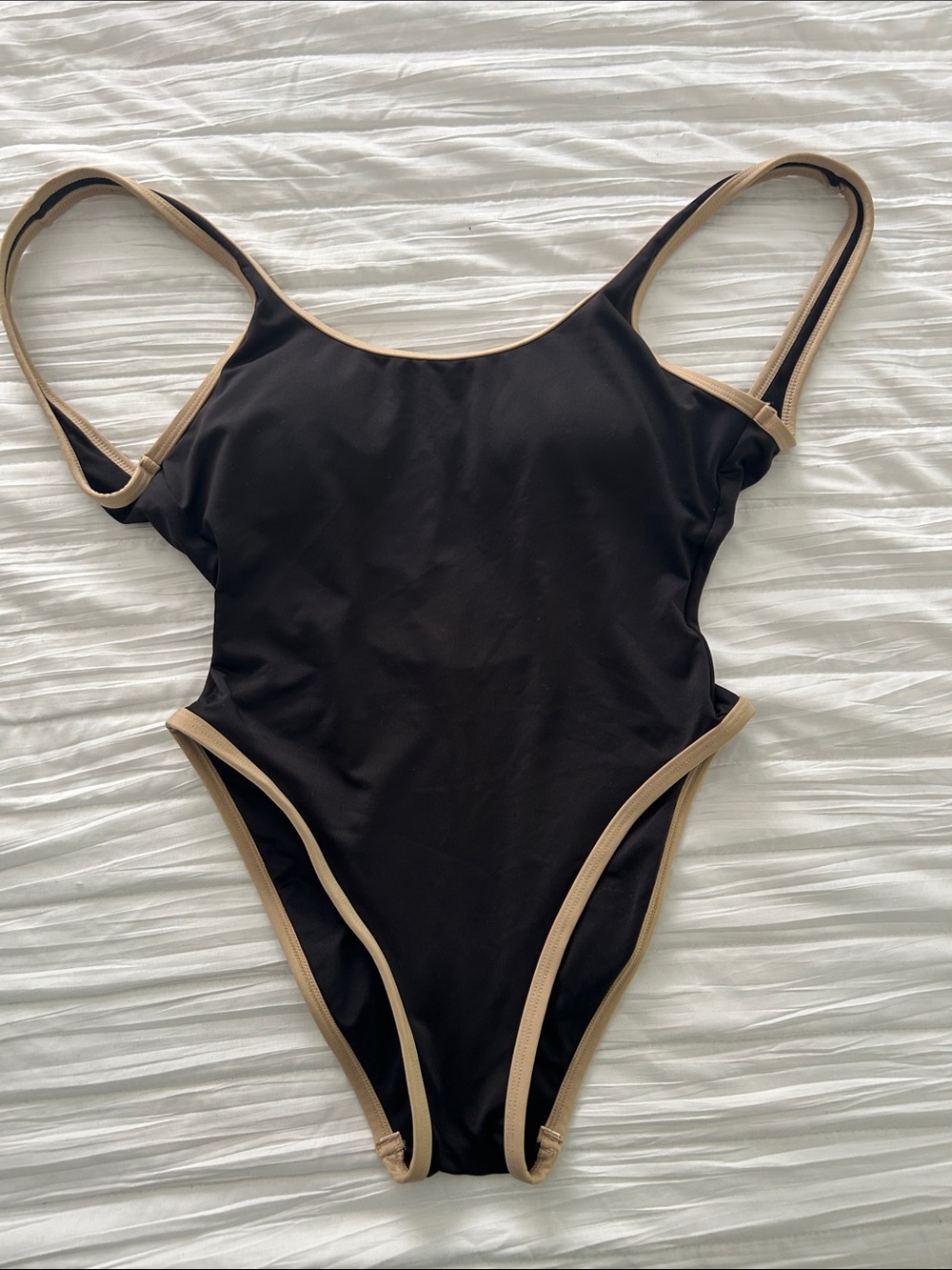 MICHAEL Michael Kors Black One-Piece Swimsuit with Tan Trim